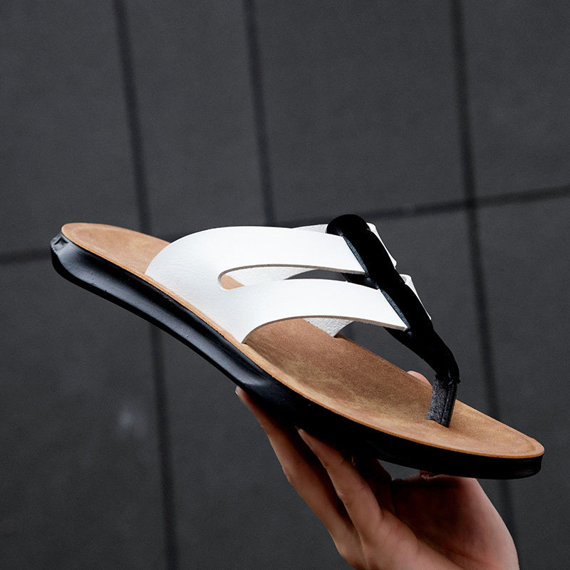 Unisex Leather Flip Flops Durable Lightweight Non Slip Sandals