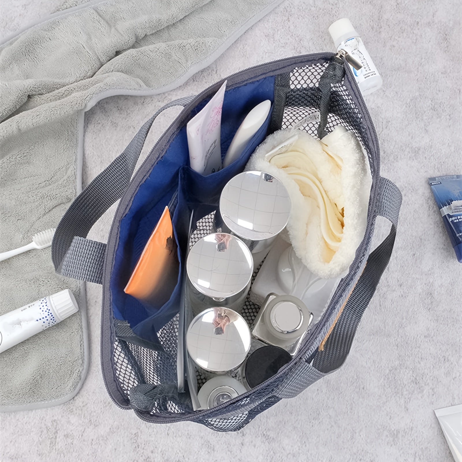 Portable Beach & Swimming Mesh Bag w/ Shower Organizer