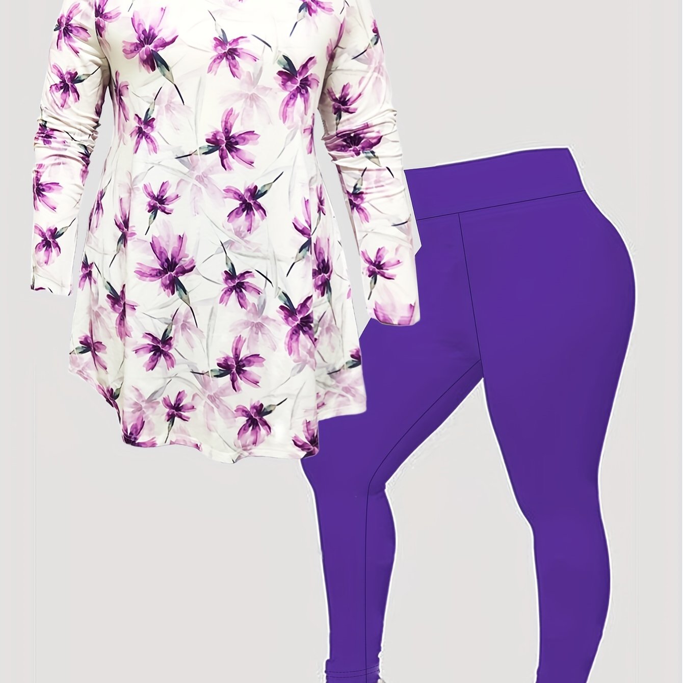 Plus Size Floral Print Top & Solid Leggings 2 Piece Set