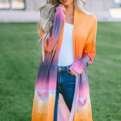 Women's Yellow Tie Dye Cardigan Open Front Mid Length Sweater