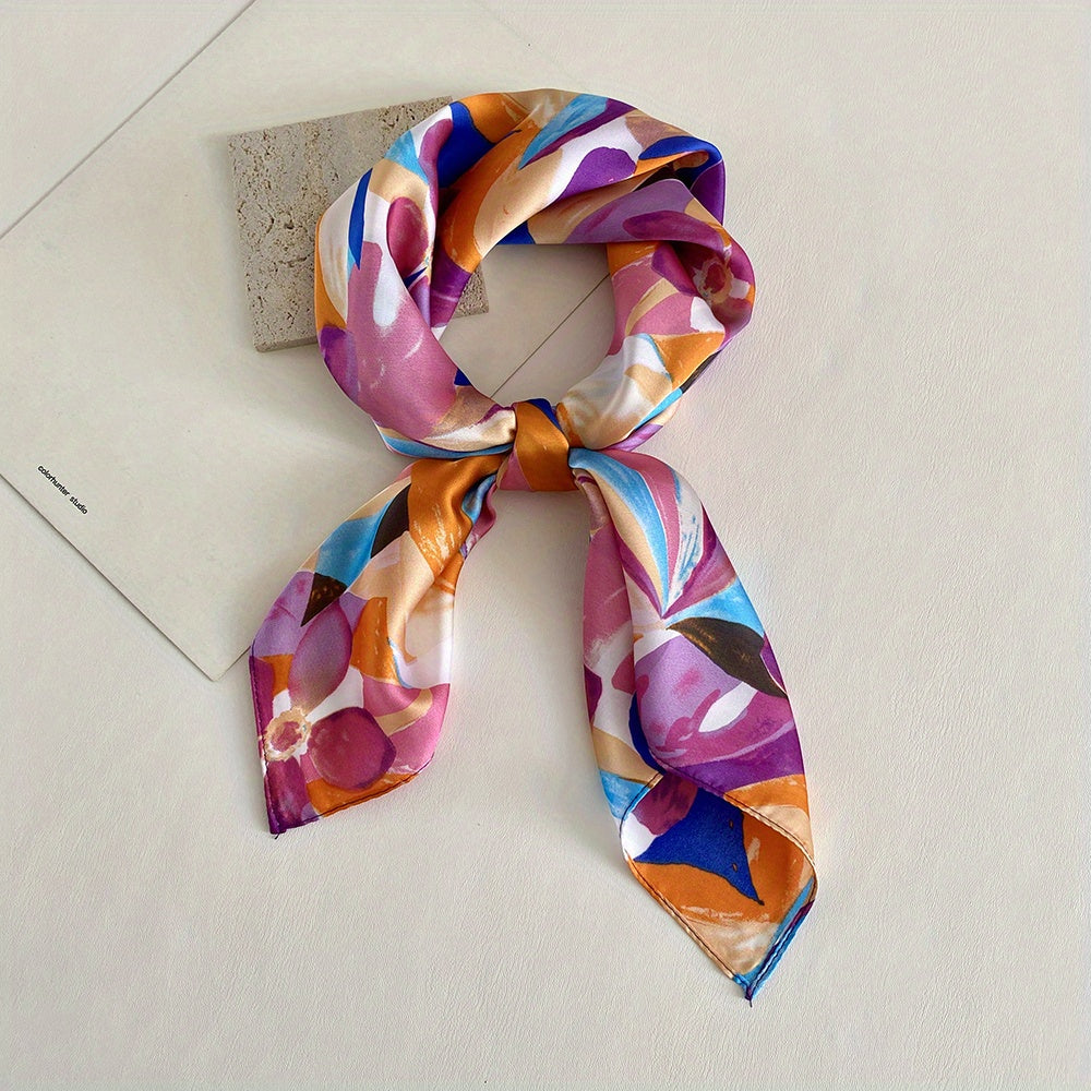 98cm Imitation Silk Printed Square Scarf for Women