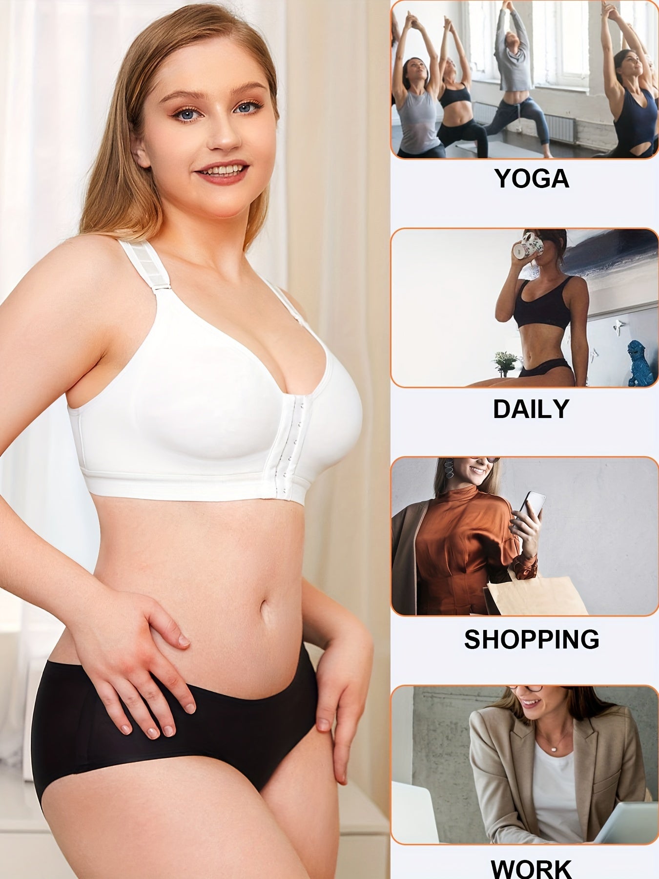 Hollow Racerback Sports Bra Front Closure Support Yoga Bra
