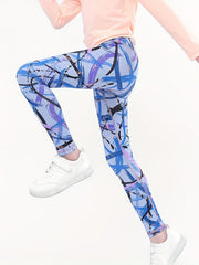 Girls Abstract Graphic Athletic Leggings Elastic Waist Yoga Pants