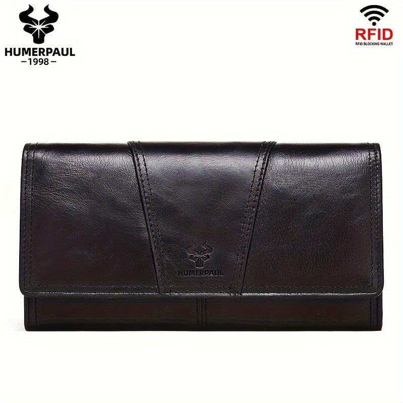 HUMERPAUL Women's RFID Blocking Leather Long Wallet - Rich Red