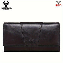 HUMERPAUL Women's RFID Blocking Leather Long Wallet - Rich Red