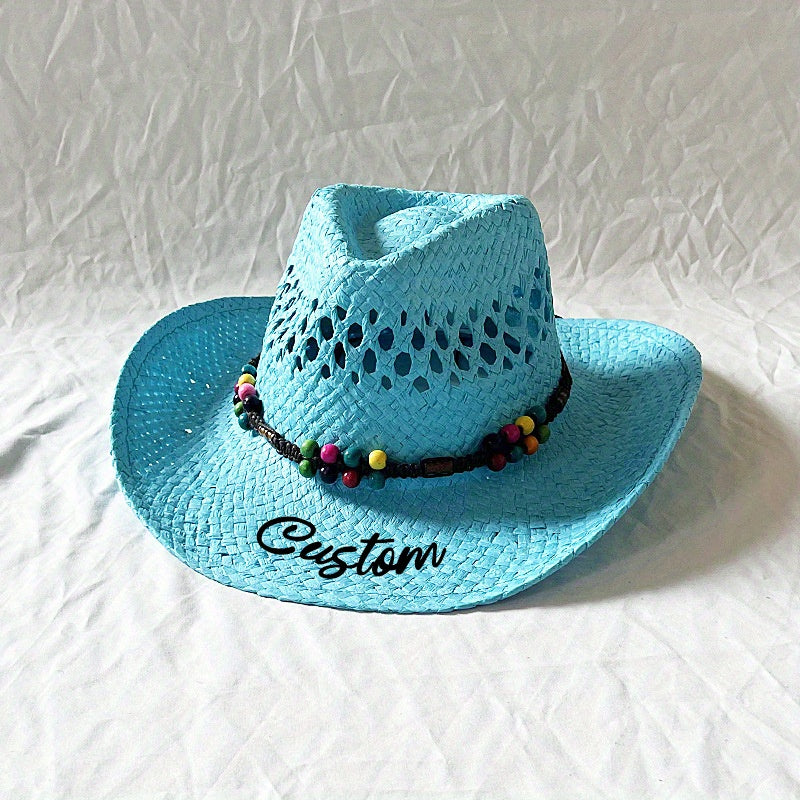 Ethnic Colored Wooden Bead Straw Cowboy Hat