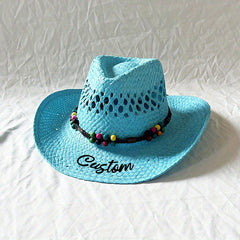 Ethnic Colored Wooden Bead Straw Cowboy Hat