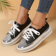 Women's Rhinestone Lace Up Skate Shoes Platform Sneakers