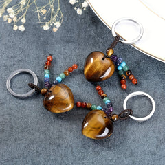 Tiger Eye Heart Crystal Keychain Healing Gemstone Key Ring Charm Gift