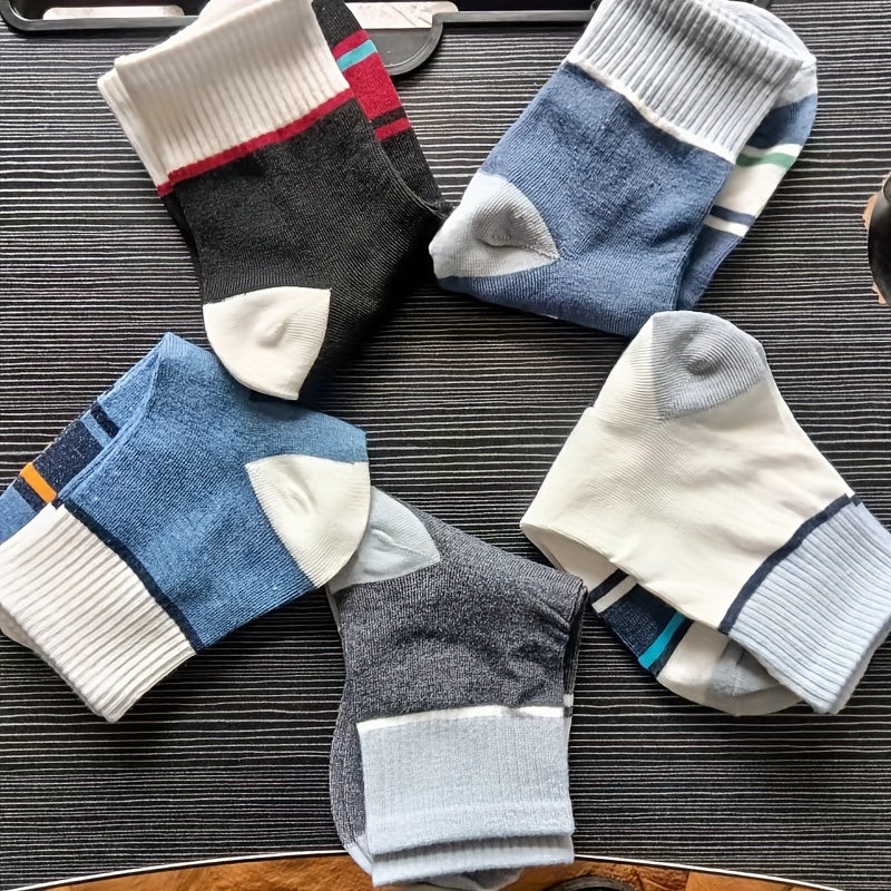 4pairs Men's Striped Quarter Socks Casual Sports Sweat-absorbing Breathable