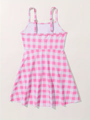 Girls Checkered Swimsuit - Comfy 1 Piece Bathing Suit