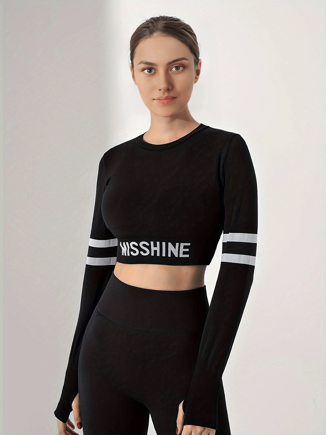 Stripe Pattern Tight Long Sleeve Top Fitness Yoga Running Top