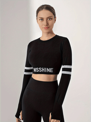 Stripe Pattern Tight Long Sleeve Top Fitness Yoga Running Top