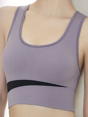 2pcs Colorblock Push Up Sports Bras Breathable & Comfy Shockproof Lingerie