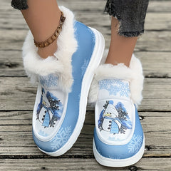 Christmas Snowflake Snowman Print Furry Boat Shoes