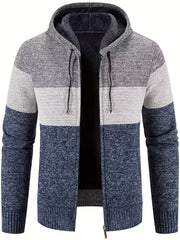 Men's Sherpa Lined Hooded Jacket Thickened Warm Casual Knitted Cardigan