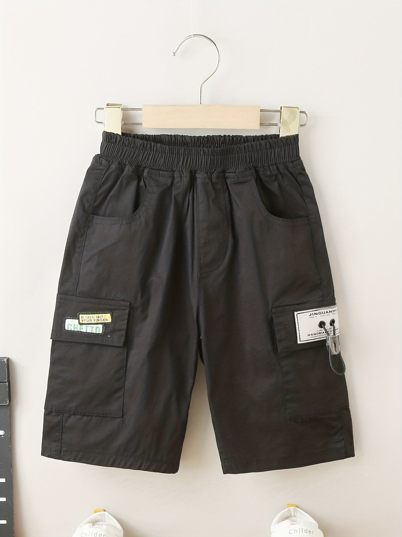 Boy's Cargo Shorts with Letter Patched, Street Style Casual Bottoms