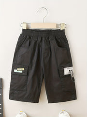 Boy's Cargo Shorts with Letter Patched, Street Style Casual Bottoms