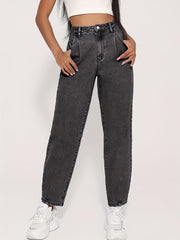 Grey Straight Jeans Loose Fit Casual Denim Pants Women's Clothing