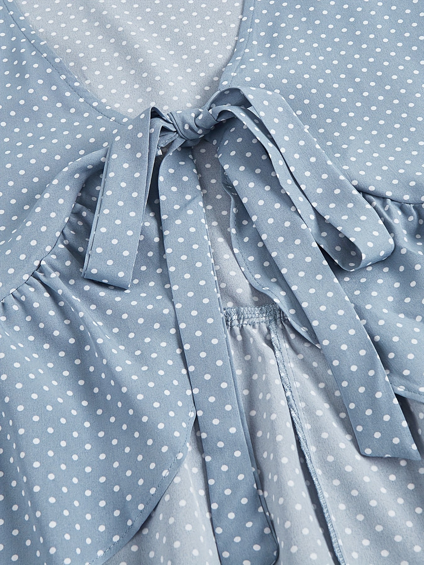 Polka Dot Print Short Sleeve V Neck Tie Front Crop Top