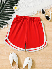 Girls Elastic Waist Sports Shorts Pleated Track Shorts