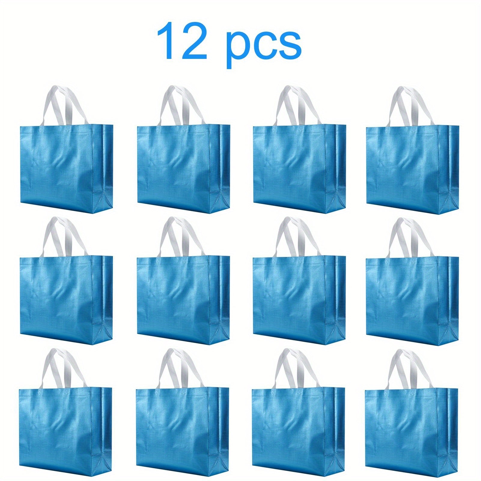 12 Pcs Blue Glossy Reusable Gift Bags Non Woven Shopping Tote