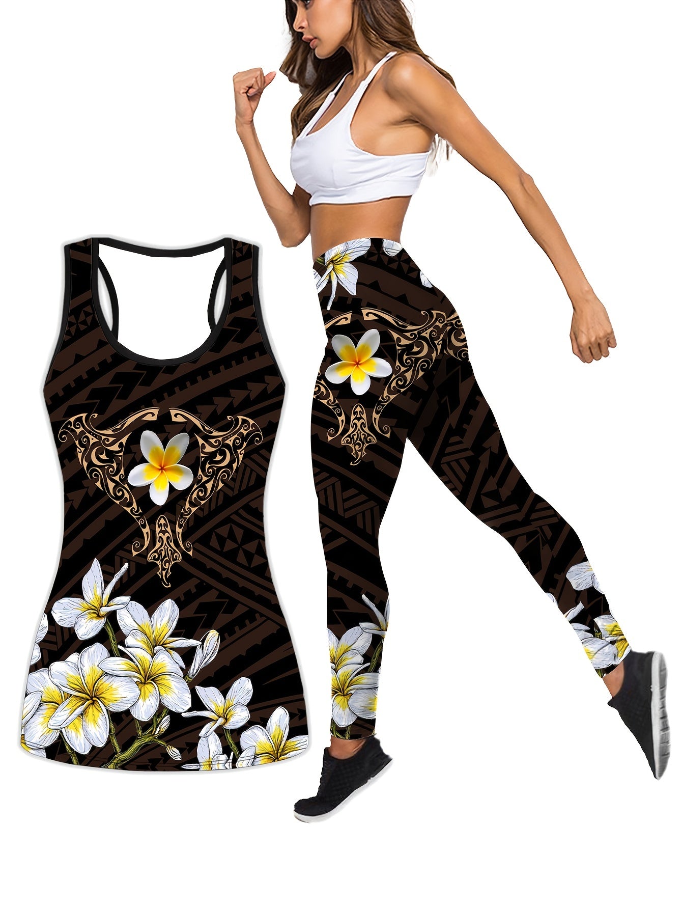 Graphic Print Tank Top & Leggings Set for Women