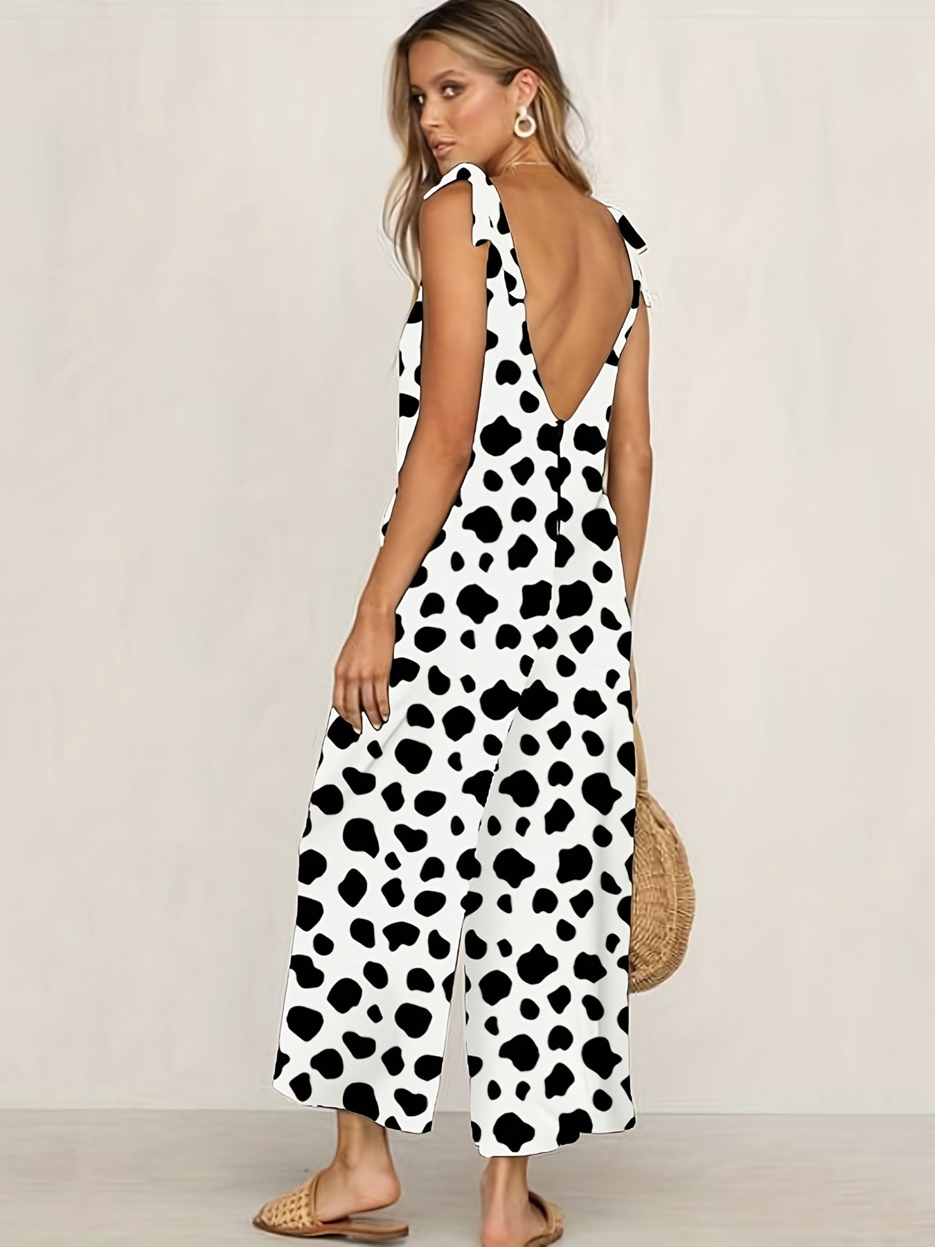 Floral & Skull Print Tied Cami Jumpsuit Casual Sleeveless Backless Jumpsuit