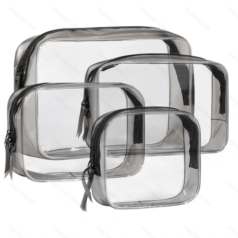 4PCS Transparent PVC Storage Bag Beauty Case Toiletry Bag Zipper Pouch