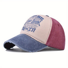 Washed Cotton Print Baseball Cap Casual Distressed Letter Peaked Cap