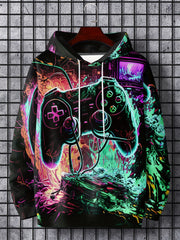 Gamepad Print Hoodie for Men Graphic Pullover with Pocket