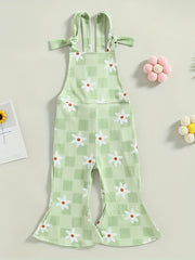Floral Graphic Print Baby Girls Overalls for Summer