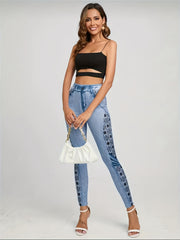 Faux Denim Print Hip Lifting Yoga Pants High Stretch Leggings