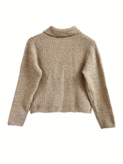 Solid Polo Collar Button Front Cardigan Casual Sweater