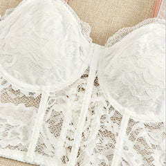 Floral Lace Tie Shoulder Lace Up Back Cami Top