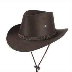 American Western Cowboy Hat Wide Brim Sun Hat Outdoor Riding Drawstring Hat