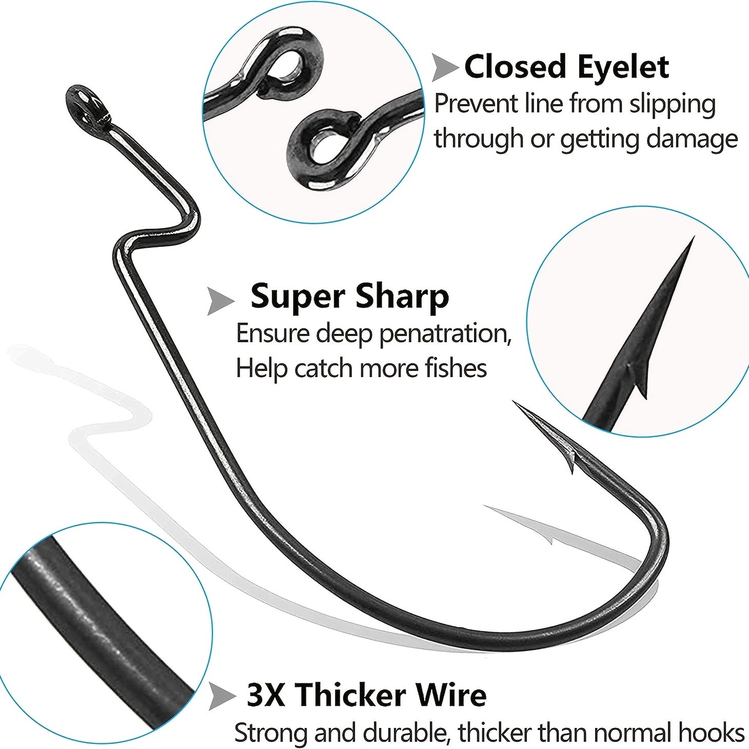 50pcs High Carbon Steel Worm Hooks with Tackle Box for Saltwater Fishing