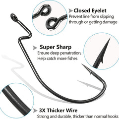 50pcs High Carbon Steel Worm Hooks with Tackle Box for Saltwater Fishing
