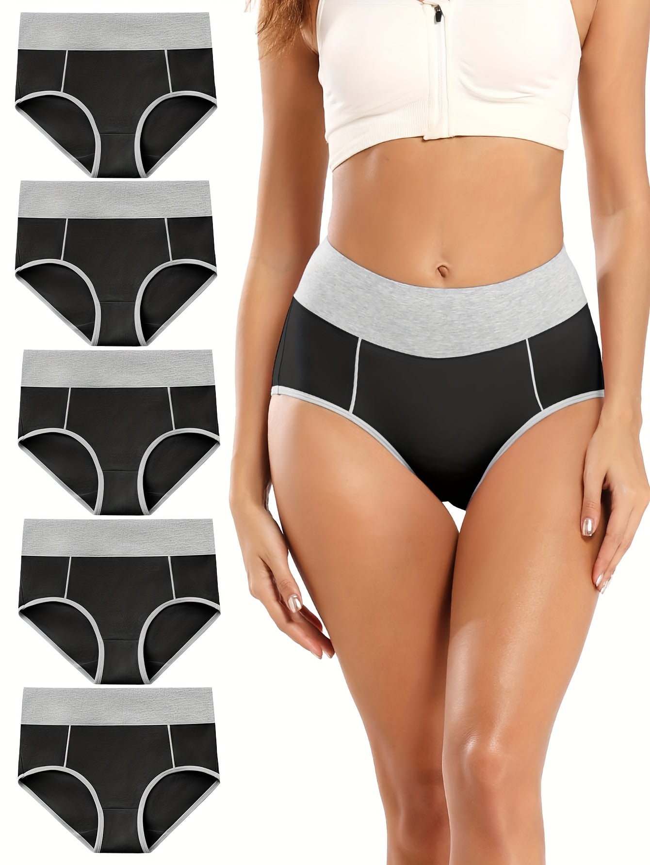 Women's Plus Size Panties Set High Waisted Double Layered Briefs Five Piece Set