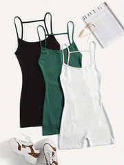 Backless Spaghetti Strap Yoga Bodysuit Ribbed Cami Sports Romper