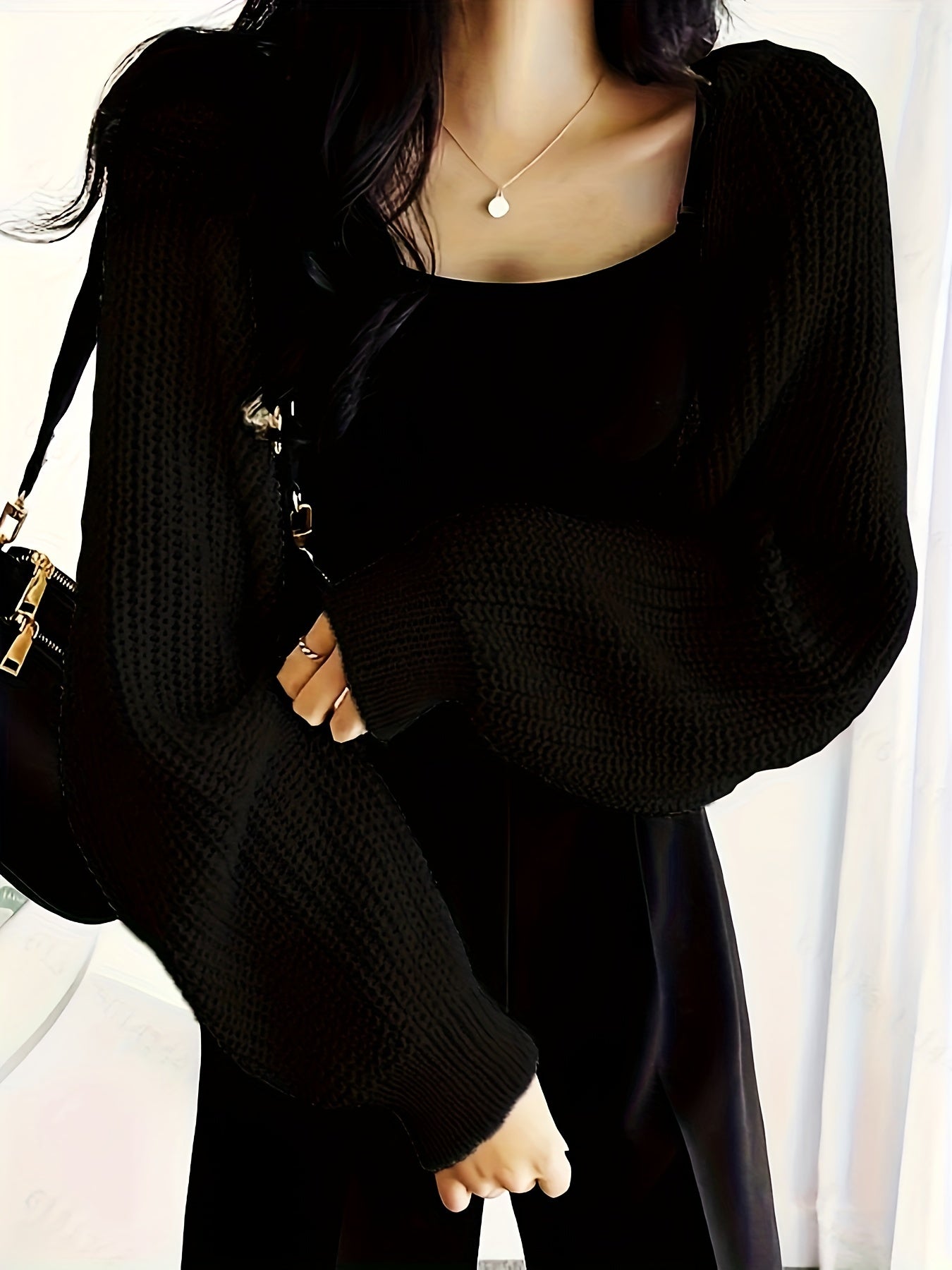 Solid Knit Sweater Open Front Long Sleeve Sweater