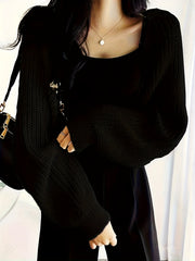 Solid Knit Sweater Open Front Long Sleeve Sweater