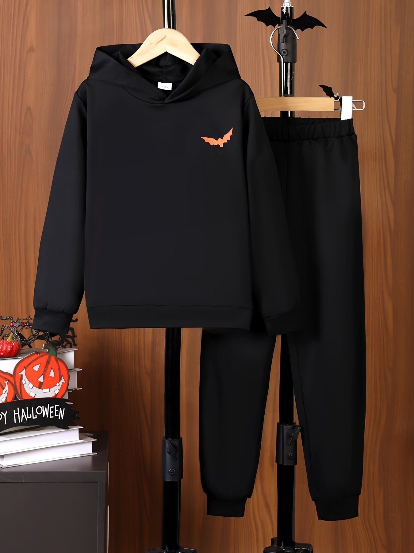 Boy's Bat Pattern 2pcs Hoodie & Sweatpants Set