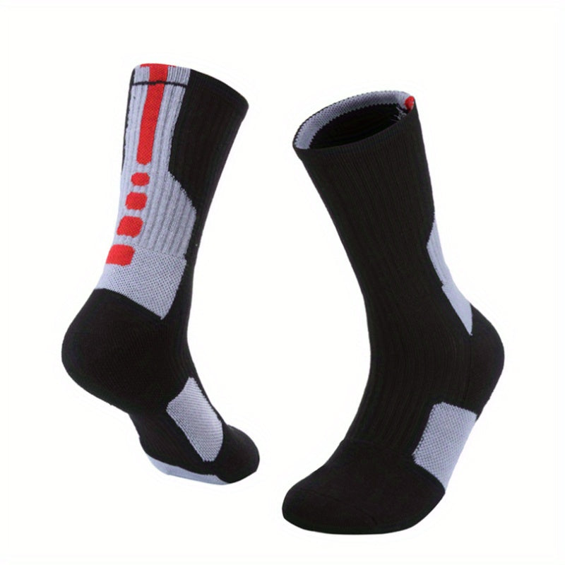 Men's Non-Slip Crew Socks - Basketball Wear-Resistant Polyester Socks