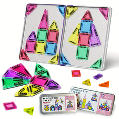 42pcs Mini Magnetic Tiles Toy Set in Iron Box, Portable & Easy to Carry