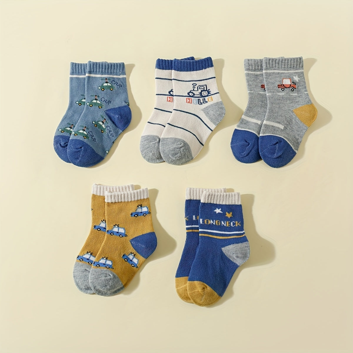5 Pairs of Car Pattern Socks for Boys - All Seasons