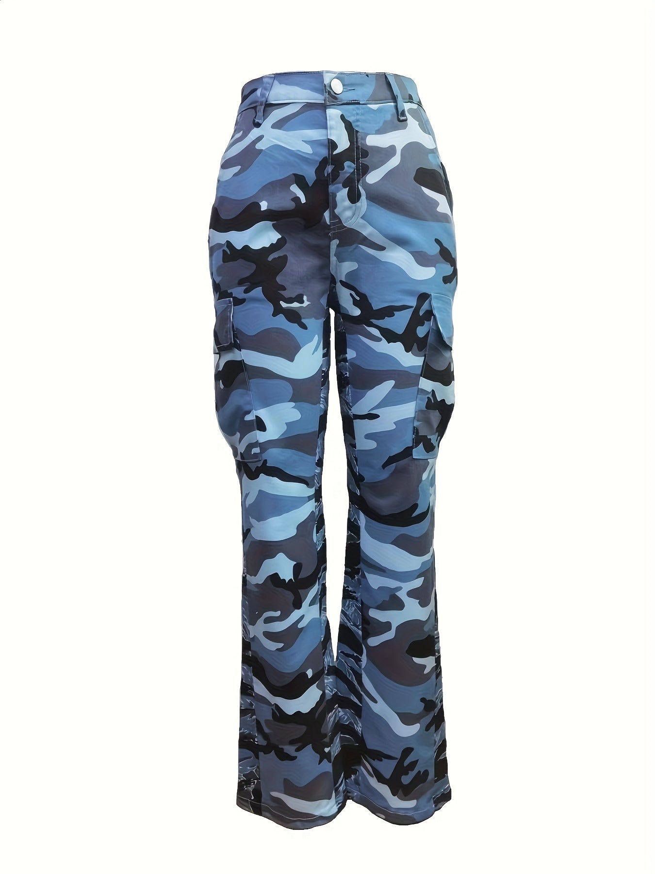 High Waist Camo Cargo Jeans Medium Stretch Denim Pants