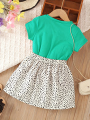 2pcs Toddler Girls Cat Graphic T Shirt & Skirt Set