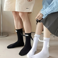 Hand In Hand Socks Cartoon Eyes Decor Stockings