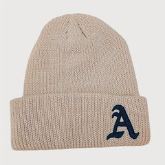 Windproof Knit Beanie Hat Embroidered with Letter A